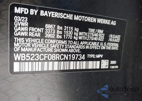 2024 BMW Ix xDrive50 из США, поврежденный, VIN WB523CF08RCN19734